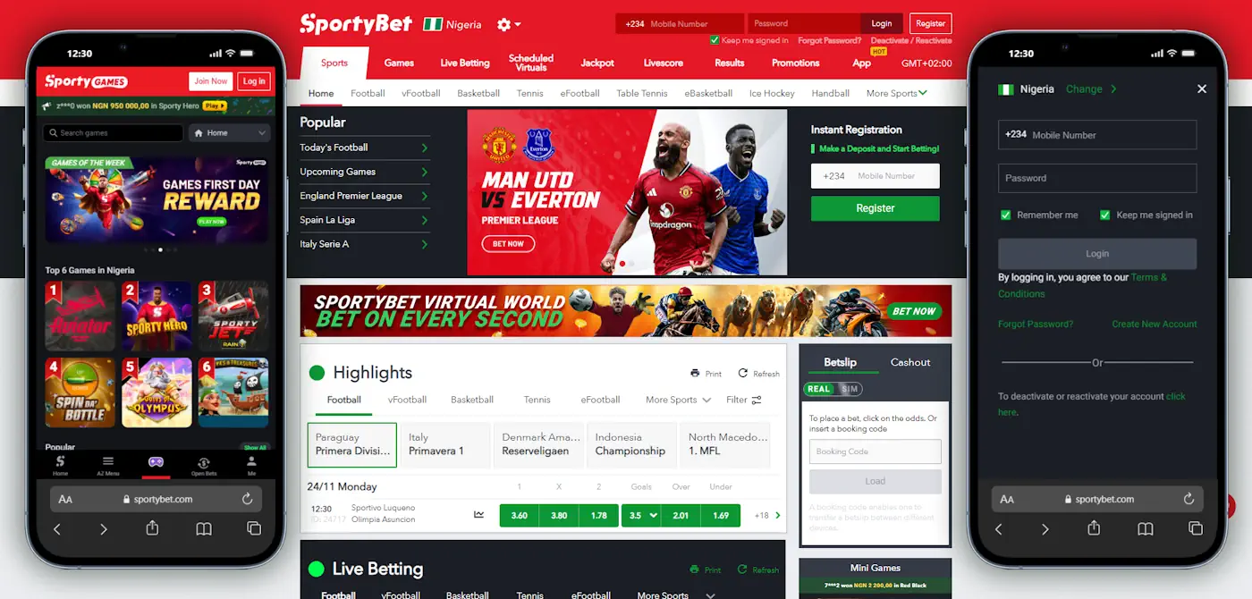 SportyBet Casino Desktop and mobile view Screenshot